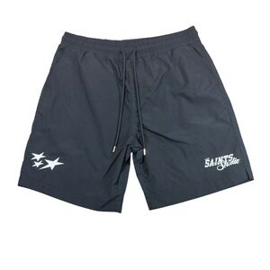 Saints Studio Mens Black Athletic Shorts XL Star Graphic Streetwear Drawstring